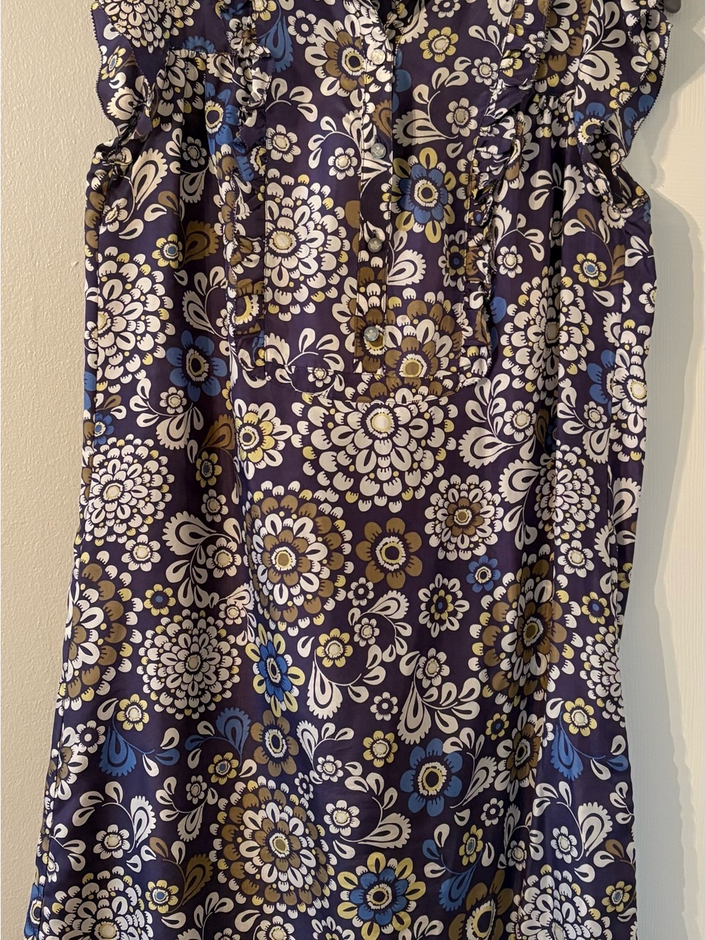J. Crew Navy Floral Sleeveless Dress with Blue and Cream Accents